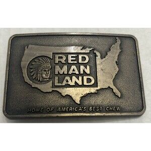 Vintage Red man Land Home of Americas Best Chew Brass Belt Buckle